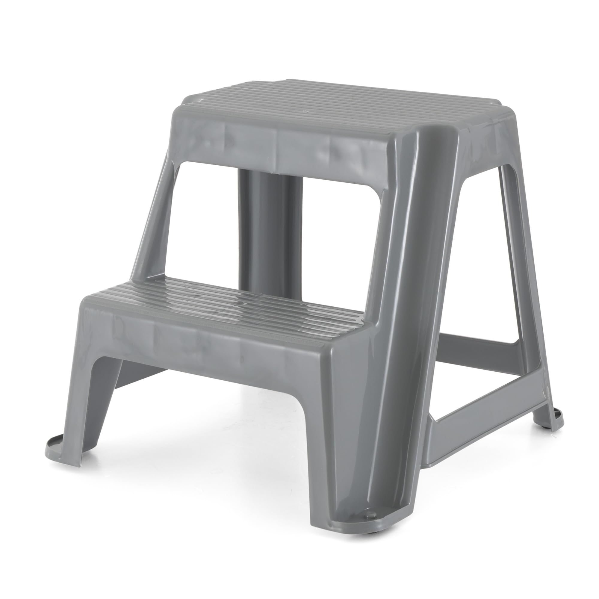Gracious Living Plastic 2-Step Stool, Portable Step Stool, 16 Inches Tall, Gray